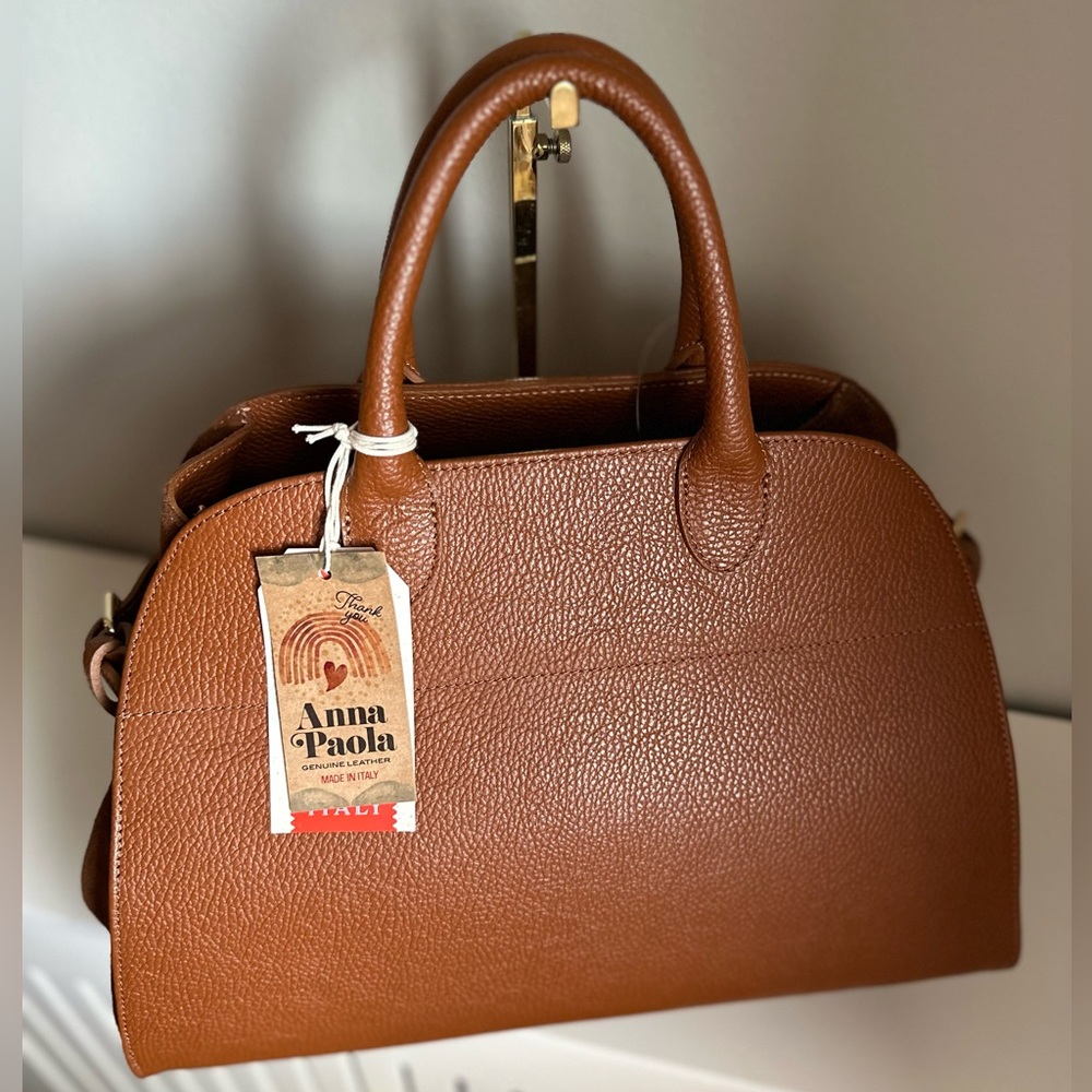 Viral Anna Paola Genuine Warn Brown Italian  Leather & Suede Satchel Tote Bag ✨